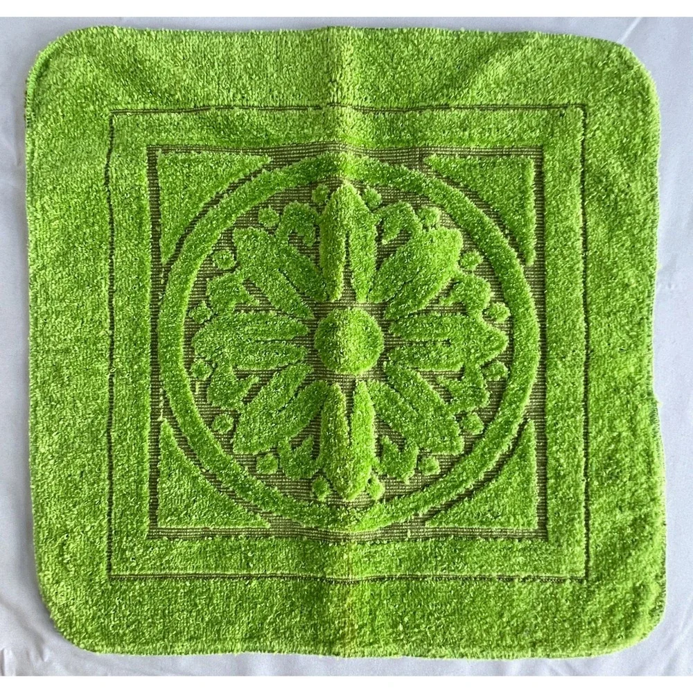Set of 6 Vintage Milliken Callaway Moss Green Sculpted Towels Cotton Floral NOS